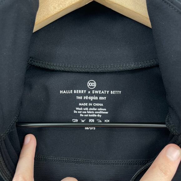 Sweaty Betty X Halle Berry Jacket Womens XXS Black Storm Power High Shine Zip - Picture 2 of 13
